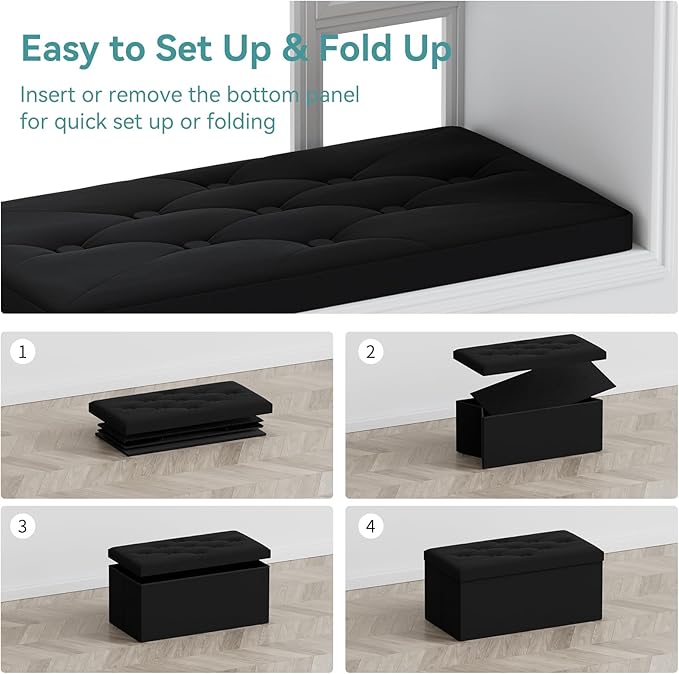 BRIAN & DANY Folding Storage Ottoman Bench, Ottoman with Storage, Foot Rest, Benches Seat for Bedroom, Living Room, Entryway, Long Shoes Bench, 15.7" x 31.5" x 15.7" Black