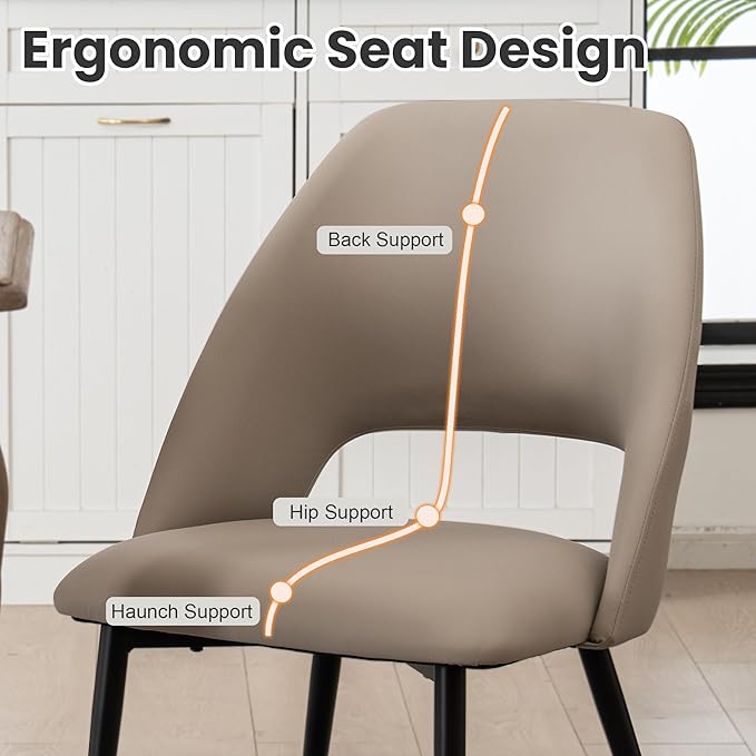 Rowill Dining Chairs Set of 6, Mordern Upholstered Faux Leather Dining Room Chairs, Kitchen Side Chairs with Metal Legs for Guest Reception Waiting Living Room, Khaki
