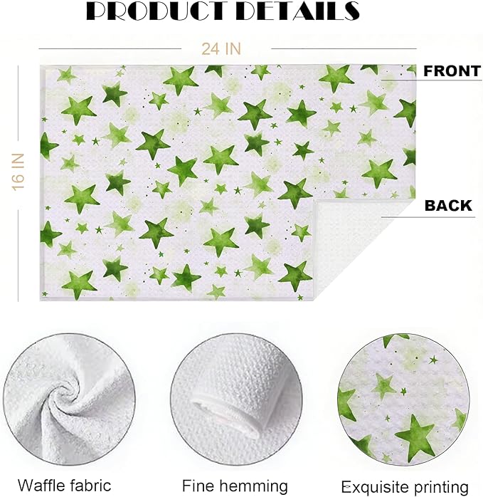 Watercolor Star Hand Towel, Star Waffle Towels, Nursery & Bathroom Hand Towel, 16x24 Inch Grass Green Dish Tea Towel Decor for Kitchen & Nursery & Bathroom, Gift for Friends & Homeowners.