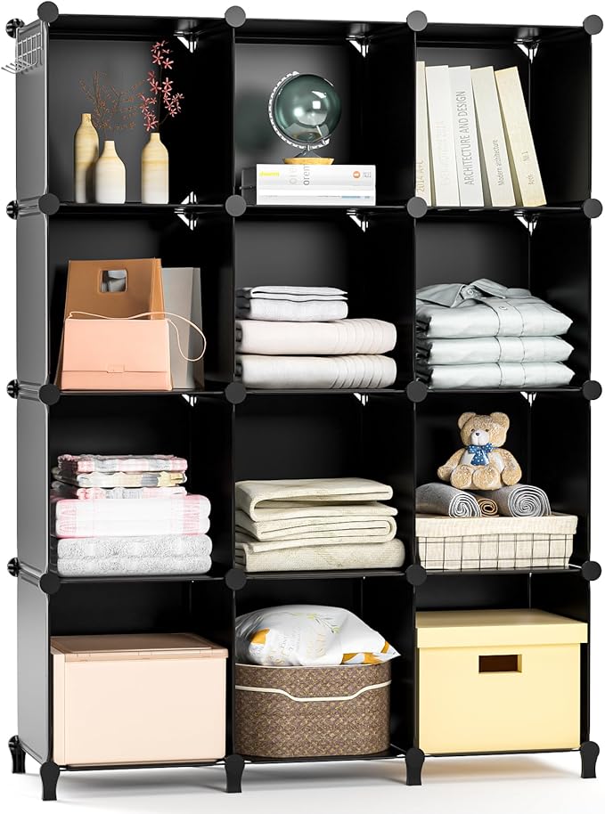 12 Cube Storage Organizer for Clothes, DIY Portable Closet Shelves Clothing Storage for KidsShelves Clothing Storage for Kids