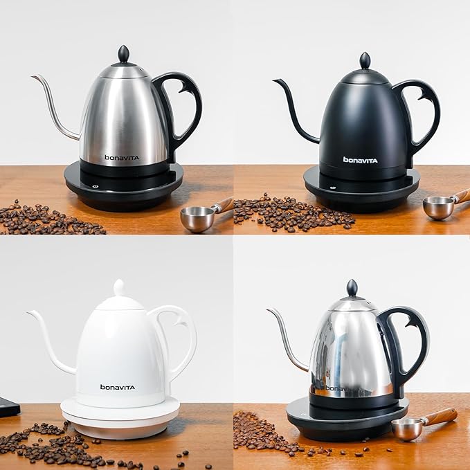 Bonavita Cosmopolitan 1.0L Gooseneck Electric Kettle, Stainless Steel Water Boiler for Coffee Brew and Tea Precise Pour Control, 6 Preset Temps, Glass Touch Panel, 1200W Fast Boil, Mirror Polished