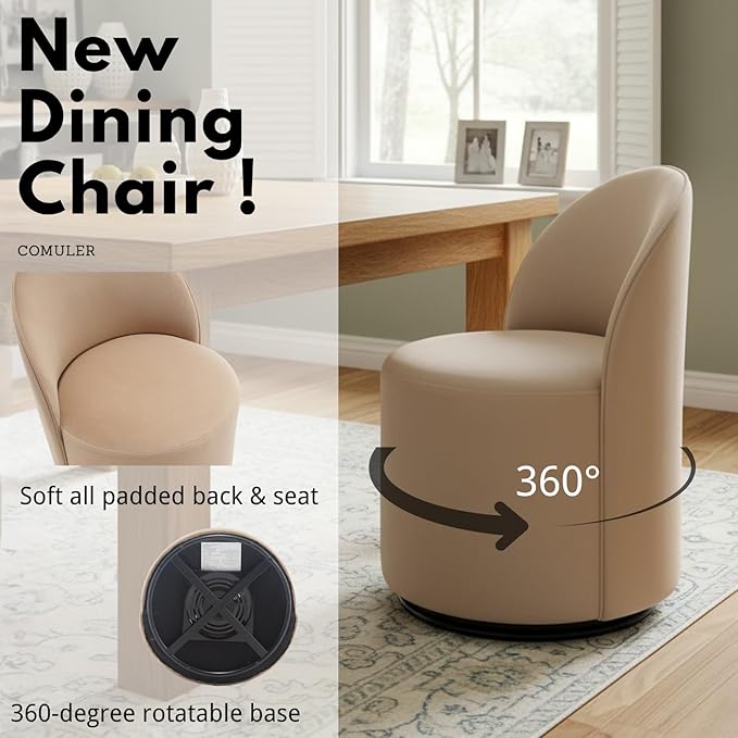 Modern Barrel Dining Chairs Set of 4, Swivel Base Khaki Accent Chair 360°Rotating Vanity Chair Mid-Century Dining Side Chair Kitchen Chair for Living Room, Bedroom, Home, Office, Kitchen