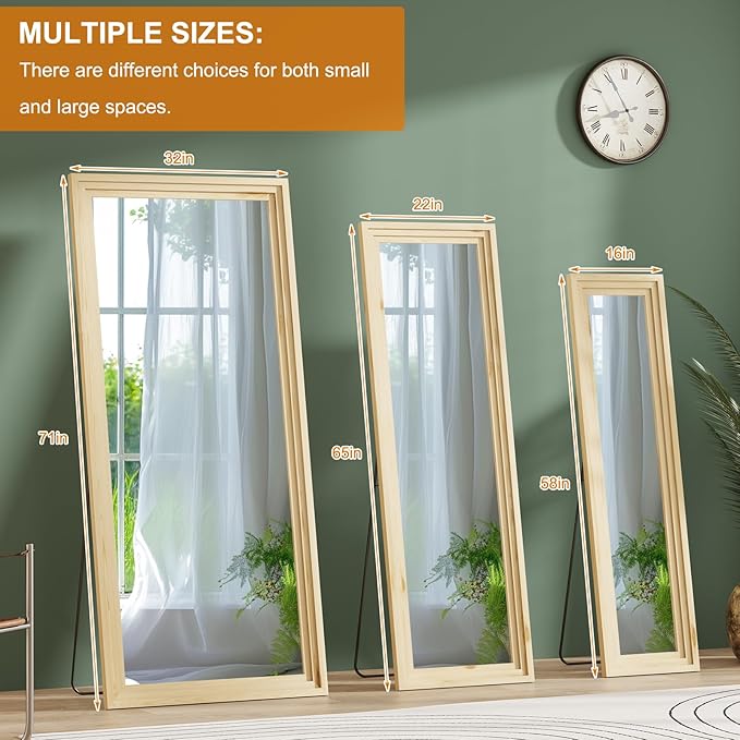 Full Length Mirror,71x32 Inch Full Length Mirror Wall Mounted,Vertical Hanging,Leaning Standing for Bedroom,Living Room,Rectangular Wooden Frame,Log Color.