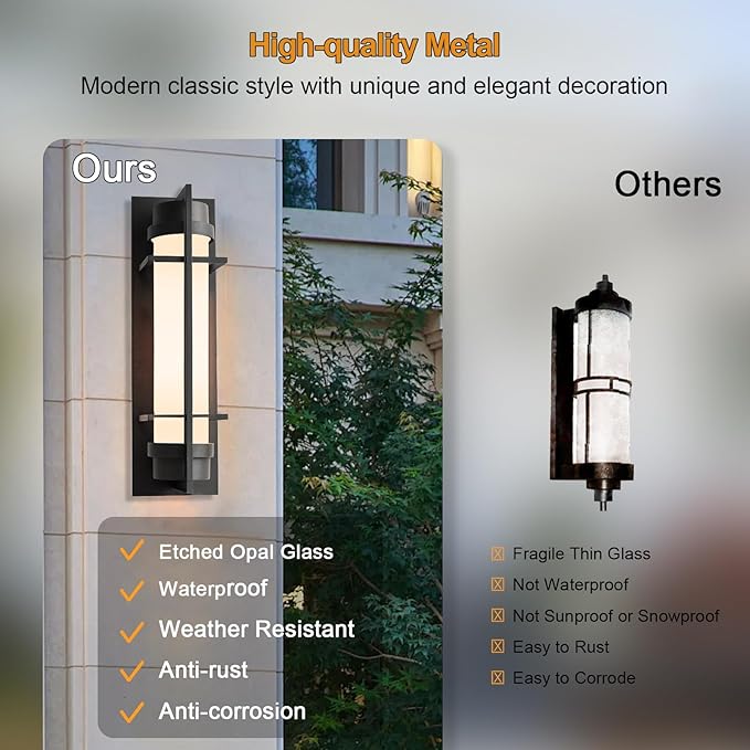 ALVIME Modern Outdoor Wall Sconce, 20 inch Matte Black Large Exterior Lighting Fixtures, Waterproof Outdoor Wall Light, Outside Sconce Lights for House, Entryway, Garage, E26 Base&Etched Opal Glass