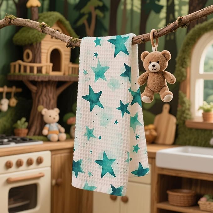 Watercolor Star Hand Towel, Star Waffle Towels, Nursery & Bathroom Hand Towel, 16x24 Inch Azure Dish Tea Towel Decor for Kitchen & Nursery & Bathroom, Gift for Friends & Homeowners.
