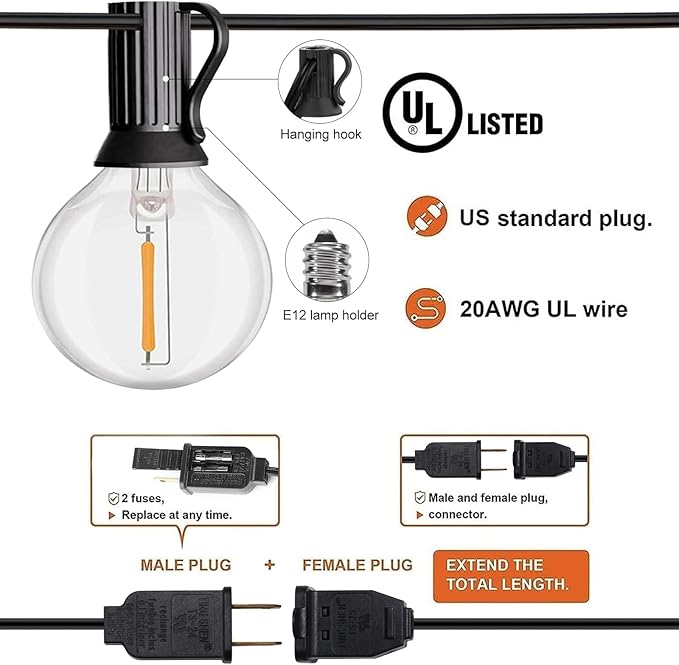 HISTAR 18 FT Outdoor String Lights with 10+1 Edison G40 Bulbs, Led Patio Lights Waterproof for Backyard Porch Balcony Party Decor
