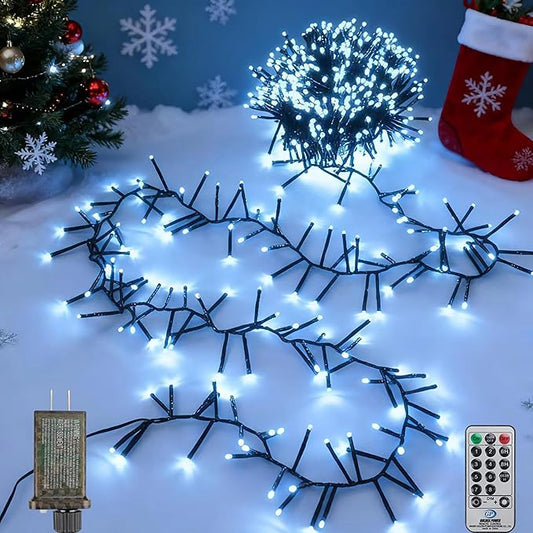 Christmas Cluster Lights Plug-in -52FT 800 LED Firecrackers String Lights,8 Modes Timer Waterproof Twinkle Fairy Lights for Christmas Tree Garland Party (Cool White)