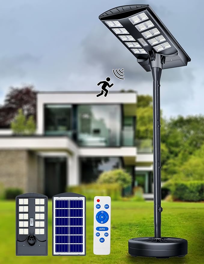 JAYNLT 8500W Solar Street Lights Outdoor with 78" Tall Pole, 3000K/4000K/6500K 500000LM Solar Floor Lamps Dusk to Dawn, IP68 Waterproof Outdoor Pole Lights with Motion Sensor for Yard, Patio