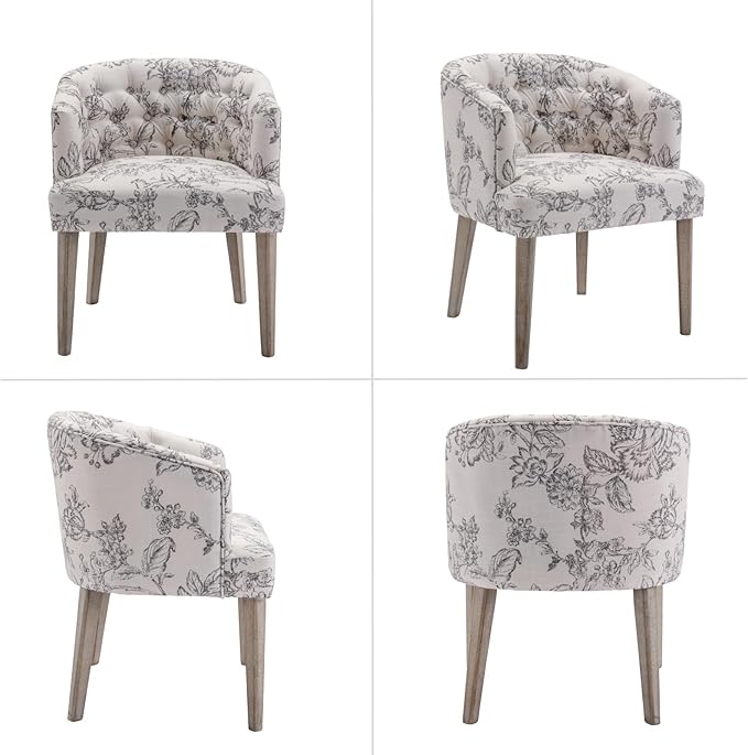 HEAH-YO Modern Dining Chairs Set of 2, Upholstered Linen Fabric Dining Room Chairs with Barrel Backrests, Comfy Kitchen Chair for Dining Room, Beige