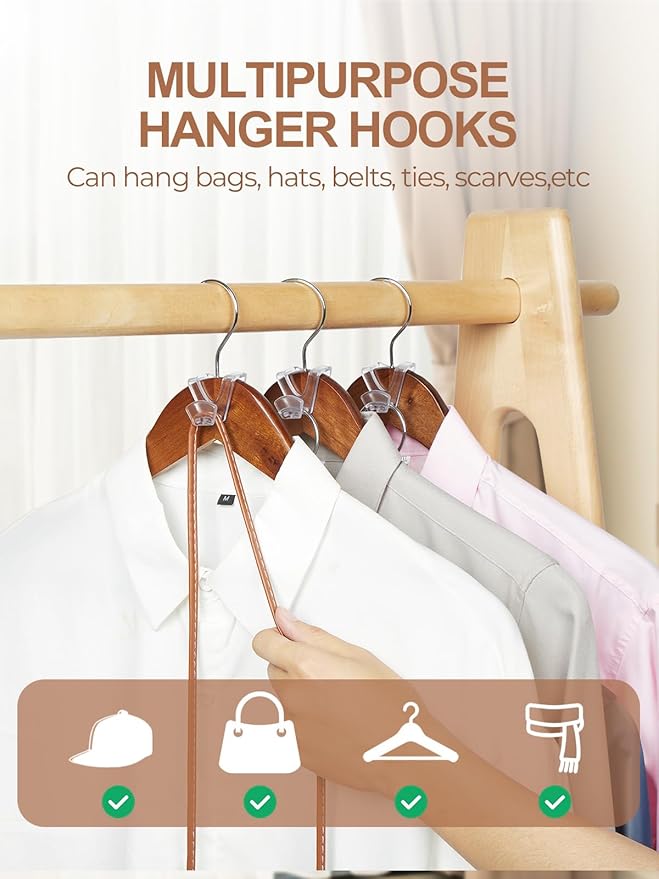 HOUSE DAY Space Saving Hangers 20 Pack, Clear Clothes Hanger Connector Hooks, Heavy Duty Hangers Space Saver, Premium College Dorm Room Essentials, Closet Organizers and Storage