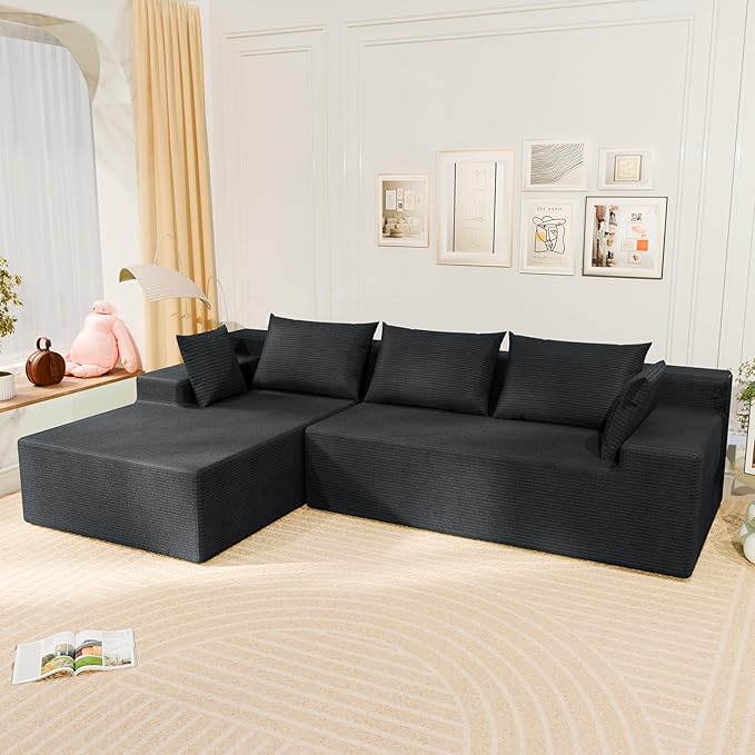 LEVELEVE 107" Cloud Sectional Couch with Deep Seat，Modern Modular Sofa with L-Shape Chaise，No Assembly Required, Upholstered Couches for Living Room Bedroom(Dark Gery,Left Facing Chaise)
