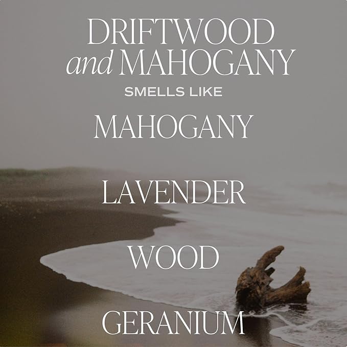 Sweet Water Decor Driftwood and Mahogany Candle - Mahogany, Lavender, Wood, and Geramium Scented Candle for Home - 11oz Jar Candle with Wood Lid, 50+ Hour Burn Time, Made in The USA