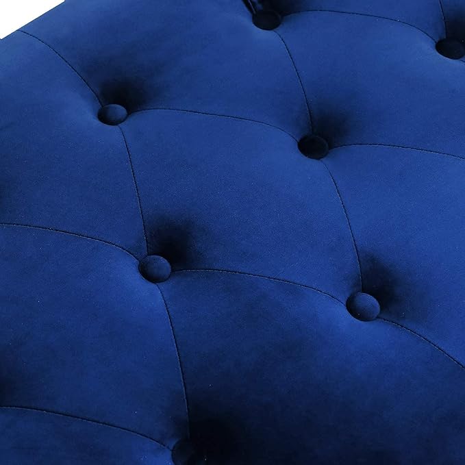 Homebeez 43.5" Half Moon Storage Ottoman Bench, Lift Top Velvet Storage Ottoman Bench for Bedroom Living Room (Navy Blue)