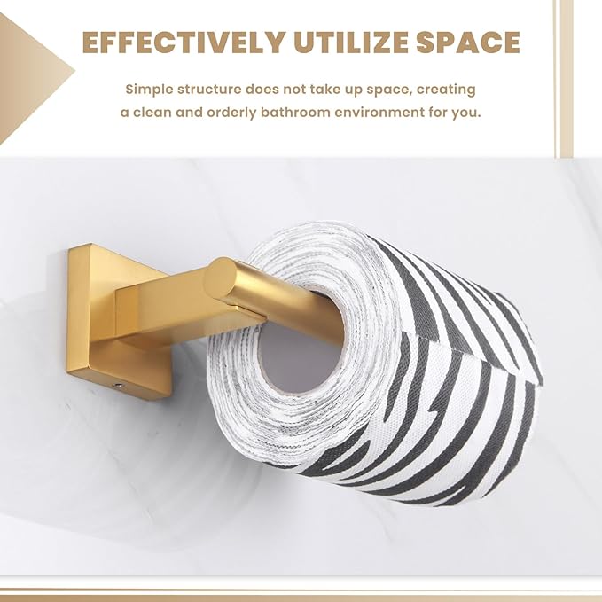 Suyar Brushed Gold Toilet Paper Holder, SUS 304 Stainless Steel Bathroom Toilet Paper Roll Holder Wall Mount