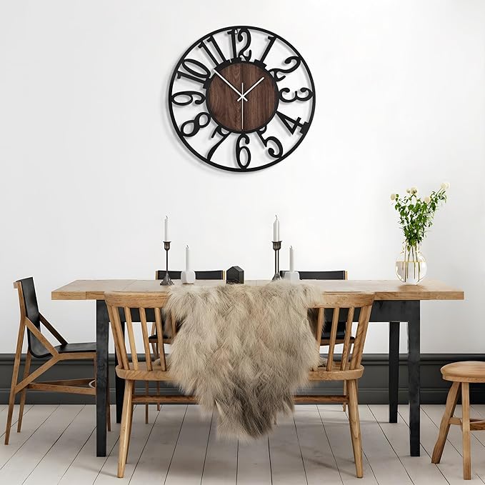 Large Wall Clock for Living Room Decor, 20 Inch Non Ticking Silent, Battery Operated Modern Vintage Oversized Wall Clock for Bedroom Kitchen