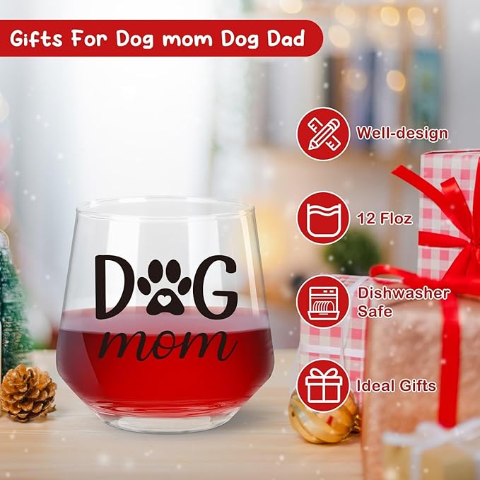 Ithmahco Dog Parent Christmas Gifts, Dog Mom Wine Glass And Dog Dad Whiskey Glass Set For Dog Lovers, Couples Gift For Dog Owners, Dog Mom Gifts For Women, Dog Dad Gifts For Men