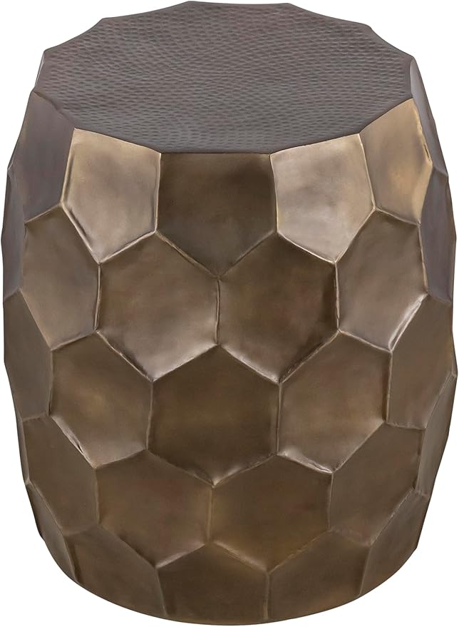 ET101 Modern Contemporary Aluminum Material 21" Height End Table, Side Table with Glossy Diamond-Patterned Base Antique Gold