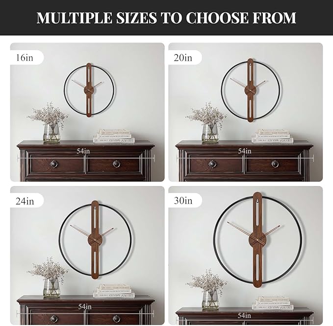 Cuspin 30 Inch Large Wall Clock for Living Room, Modern Silent Non Ticking Battery Operated Big Clock, Rustic Minimalist Wood Metal Frame Decorative Wall Clocks for Office, Bedroom, Kitchen