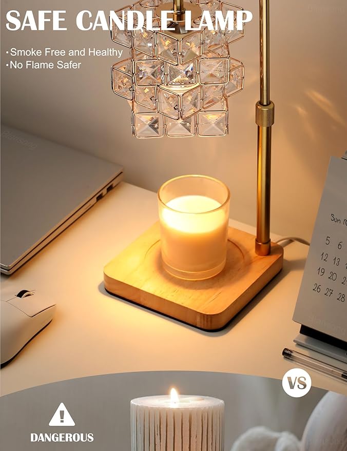Candle Warmer Lamp Electric Candle Lamp Warmer Adjustable Height Angle with Dimmer and Timer ﻿Quadruple Diamond Texture Shape for Home Decor Wax Melts for Jar with 2 Bulbs