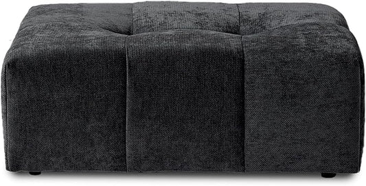 JACH Modern Ottoman Seat for Living Room, Linen Fabric Ottomans, Minimalist Foot Stool, Comfy Breathable Footstool for Living Room Apartment (Black)