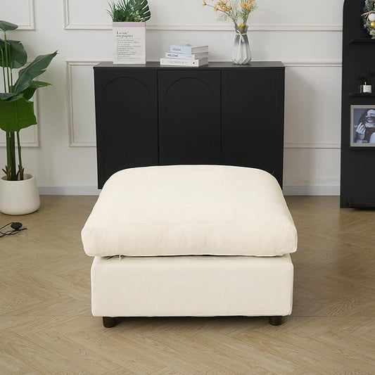 JACH Modern Ottoman Seater for Living Room, Cushion Covers Removable, Minimalist Footstool, Breathable Ottomans for Living Room, Apartment (Beige)