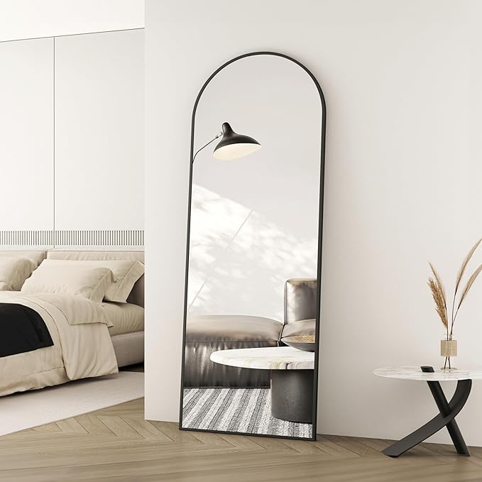 Arched Full Length Mirror, 64.1"×21.1" Floor Mirror with Stand, Hanging Mirrors Full Length for Home Decor, Large Mirrors for Bedroom Bathkroom Décor, Black