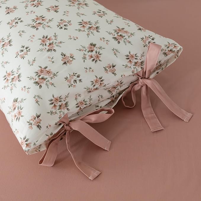 EAVD Vintage Style Pink Floral Comforter Set King Girls White Fluffy Microfiber Chic Garden Floral Bedding Set with 2 Pillowcases Reversible Fresh Botanical Comforter Set for All-Season