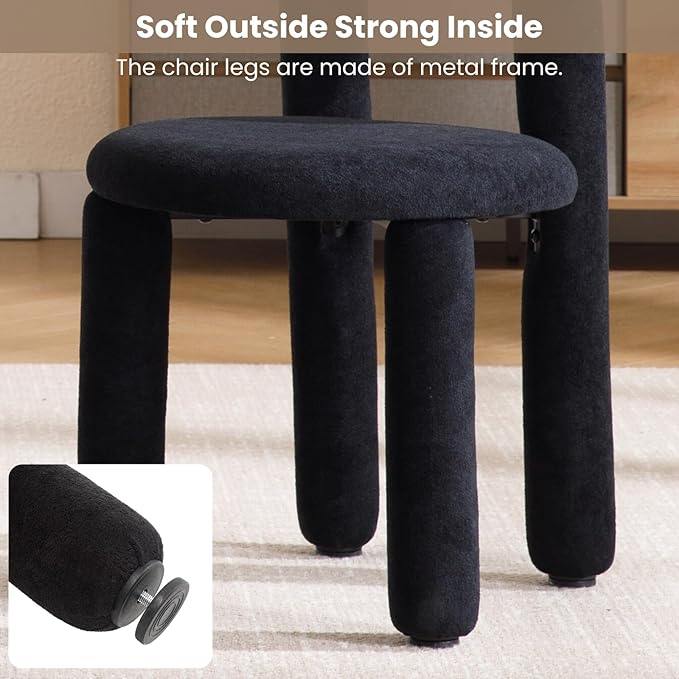 DUOMAY Modern Black Boucle Dining Chairs Set of 2, Sherpa Upholstered Kitchen Chairs Armless Barrel Back Dining Chair, Living Dining Room Chairs, Reception