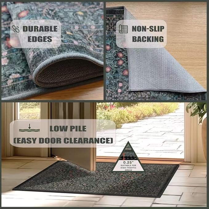 entryway Rug 3×5 Washable Green Kitchen Small Rugs
