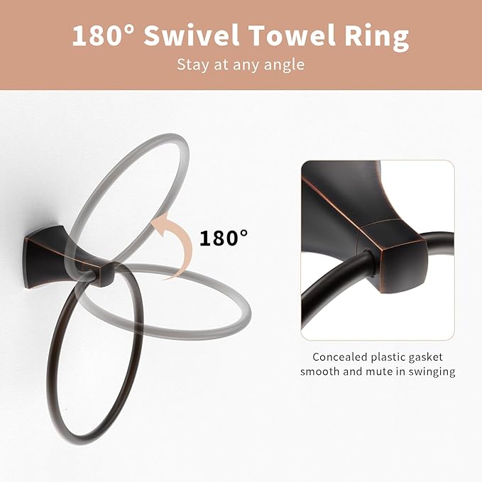 Hand Towel Holder for Bathroom Oil Rubbed Bronze Towel Ring Stainless Steel and Zinc Alloy Towel Hanger Wall Mount for Bath, Kitchen, 2 Pack