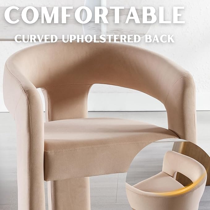 Modern Barrel Dining Chair, Velvet Upholstered Accent Side Chair with Arms Comfy Makeup Vanity Chair, Dining Living Room Kitchen Chair, Khaki