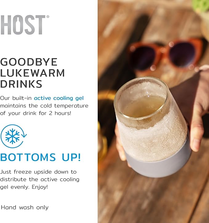 Host Wine Freeze Cooling Cups, Freezer Cups for Drinks, Insulated Tumblers Cool Wine Glasses Set of 2, 8.5oz in Gray