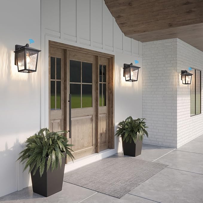 Dusk to Dawn Outdoor Wall Lantern, Exterior Wall Sconce Light Fixture with E26 Base, Black Waterproof Wall Mount Light, Outdoor Lantern for Porch