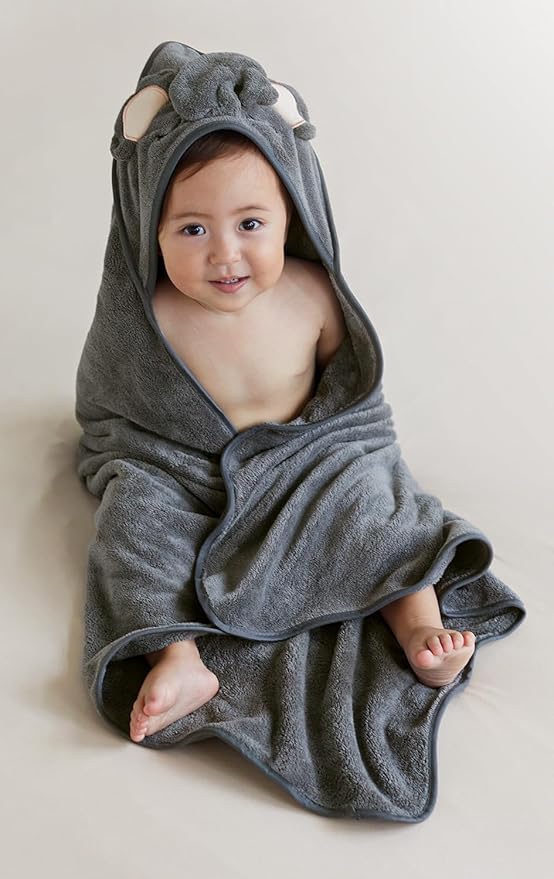 Baby Bath Towel,2 Pack Hooded Babie Towels for Newborn,Infant,Toddler,Ultra Absorbent Soft (White Bear+Elephant)