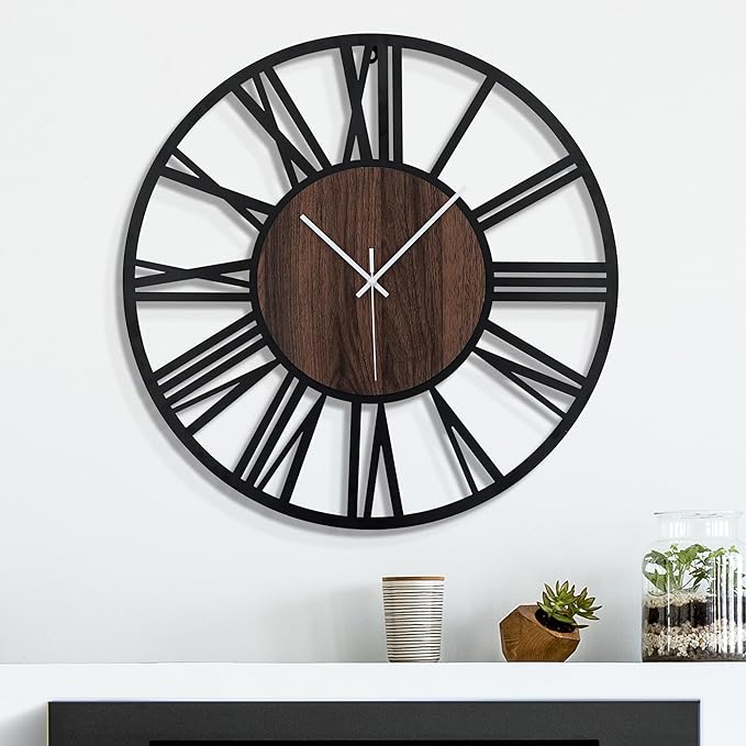 24 Inch Large Metal Wall Clock with Voice and Light Sensor Night Light, Glow in The Dark Non-Ticking Silent Battery Operated Decorative Oversized Wall Clock for Bedroom Living Room Decor
