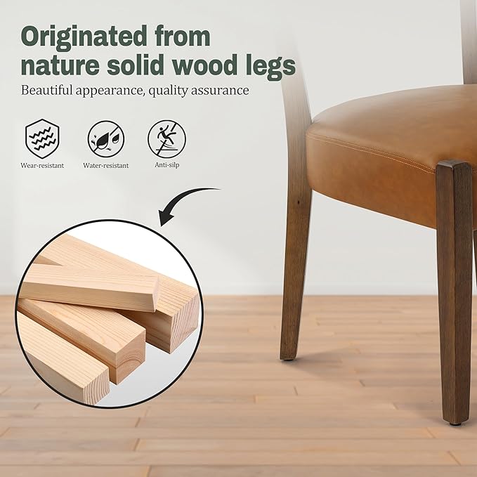 Faux Leather Dining Chairs Set of 6 Upholstered Kitchen & Dining Room Wooden Chairs Mid Century Modern Dining Chairs Low Back, Brown