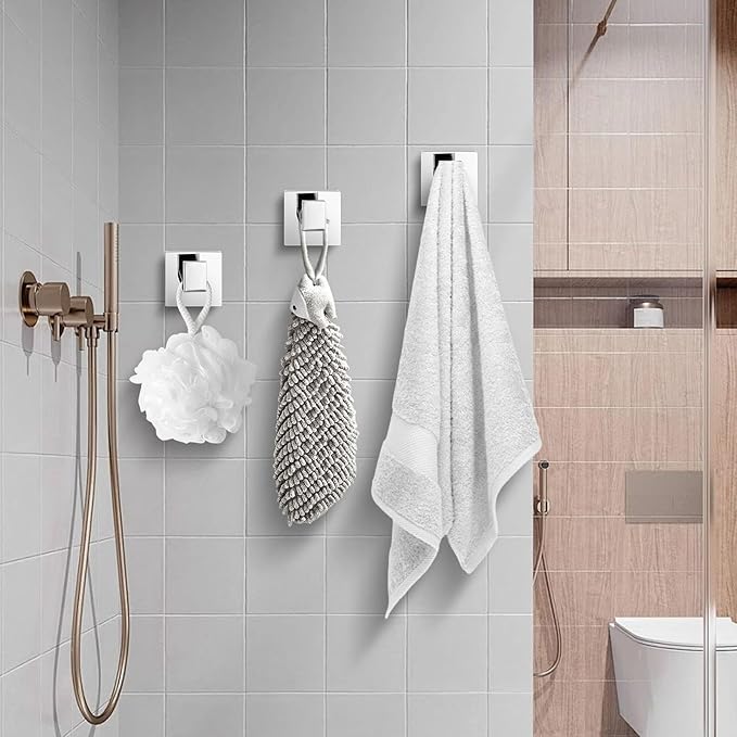 Towel Hooks for Bathrooms, Heavy Duty Wall Mounted Stainless Steel Modern Hook, 2 Pack – Ideal for Hanging Towels, Robes, Coats, in Kitchen, Bedroom, Bathroom, or Hotel (2, Chrome Polished)