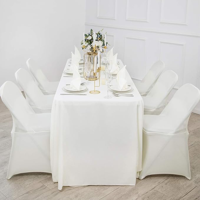 6 Pack Ivory Tablecloth 90 x 132 Inch Table Cloth for 6 Foot Rectangle Tables, Wrinkle Resistant Washable Polyester Fabric Table Covers for Party, Wedding,Dining,and Banquet