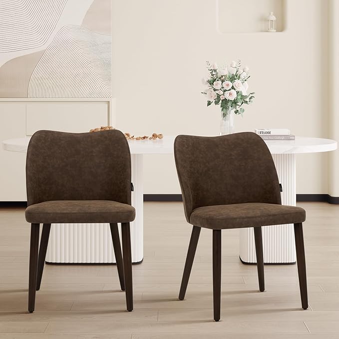 Wooden Dining Chairs Set of 2, Upholstered Kitchen Dining Room Chair, Modern Fabric Farmhouse Dinner Chair for Restaurant & Cafe, Dark Brown
