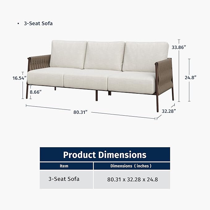 East Oak Life Chatter Outdoor Patio Furniture | Outdoor Sofa 3 Seats with Waterproof Thick Cushions | Deep Seating Modern Patio Sofa for Garden, Porch, Balcony & Backyard | Chestnut & Apricot