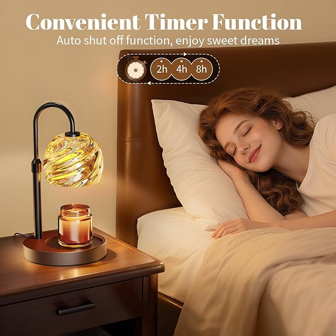 Candle Warmer Lamp with Timer Dimmer, Electric Candle Warmer with Adjustable Height for Home Decor, Christmas Birthday Gifts for Women Men Mom, Wax Melter for All Jar Sizes, 2Bulbs,Black