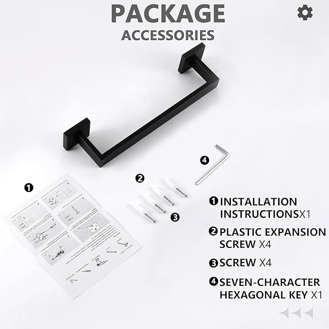 LANC 12-Inche Towel Bars for Bathroom Total Mounted Matte Black Bath Towel Ring Stainless Steel Total-14” Towel Rails for Kitchen Hand Towel Holder Racks Hanger Towel Rods, A8804MB-3P1