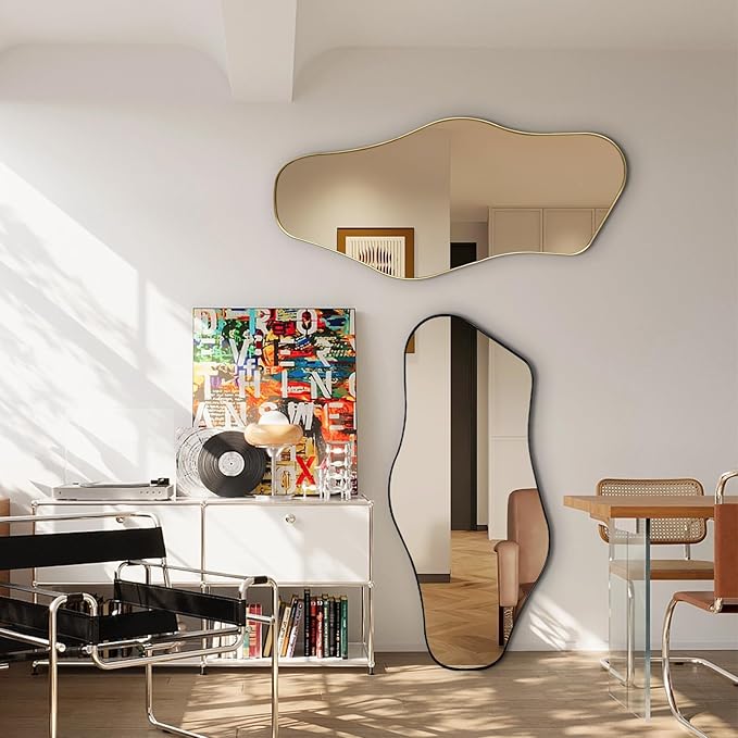 Irregular Wall Mirror, Asymmetrical Mirrors with Metal Frame, 40"x18" Cloud Shaped Mirror Decorative, Modern Abstract Mirrors for Living Room Bathroom Bedroom Hallway Entryway Fireplace