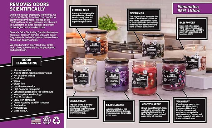 Very Berry Odor Eliminating Highly Fragranced Candle - Eliminates 95% of Pet, Smoke, Food, and Other Smells Quickly - Up to 80 Hour Burn time - 12 Ounce Premium Soy Blend
