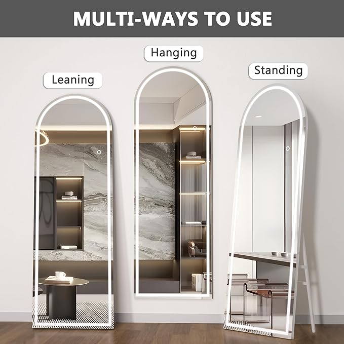 Hasipu 71" X 32" Full Length Mirror with Lights, White Frame Arch Led Mirror Full Length and 3 Colors Temperatures & Brightness Adjustable,Light Up Mirror Full Body for Bedroom Cloakroom Living Room