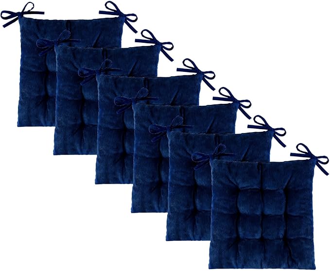 Square Seat Cushion for Kitchen Dining Chairs, Soft & Comfortable 15.5" x 15.5" Chair Pads, 6 Packs, Dark Blue