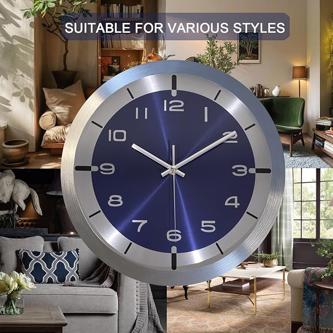 Silent Wall Clock Decorative,Analog Stainless Steel Wall Clock Battery Operated
