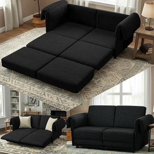 FHFO 65" Loveseat Sleeper Couch for Small Spaces, 3 in 1 Pull Out Sofa Bed Convertible Sleeper Sofa Comfy Sofabed for Living Room, Bedroom, Apartment (Black)
