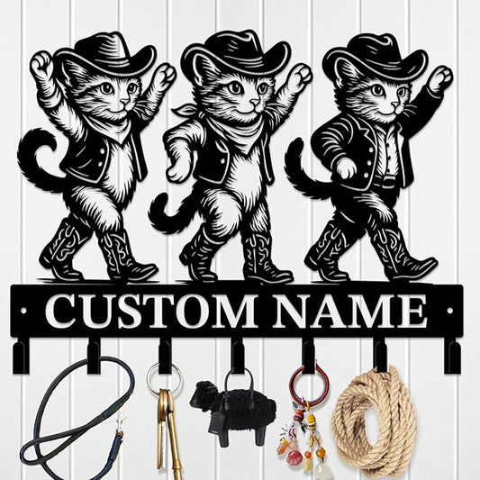 Custom Western Cowboy Metal Iron Key Hooks,Personalized Name & Text Engraving,Decor Wall Keys Holder for Home Entryway (Style I)