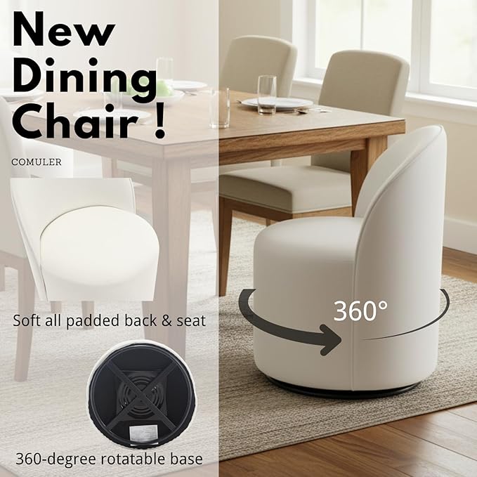 Modern Barrel Dining Chairs Set of 2, Swivel Base White Accent Chair 360°Rotating Vanity Chair Mid-Century Dining Side Chair Kitchen Chair for Living Room, Bedroom, Home, Office, Kitchen